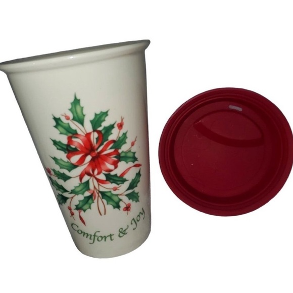 Lenox Holiday Comfort & Joy Double Wall Thermal Ceramic Travel Tumbler Mug - Picture 1 of 9